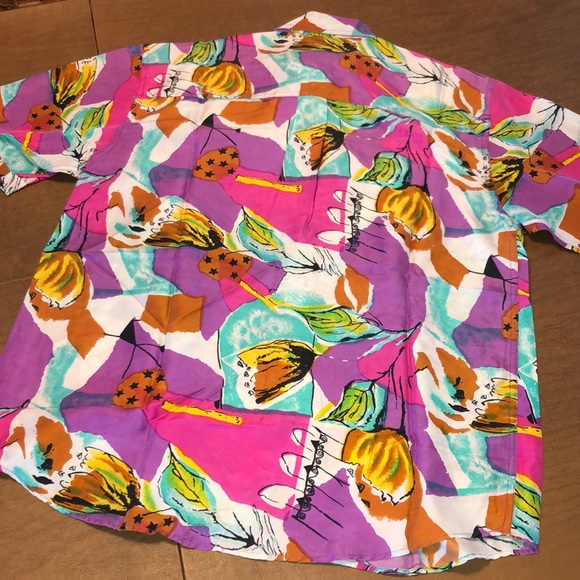 VTG Abstract Colorful 1980's Silk Button Shirt M - Picture 6 of 9